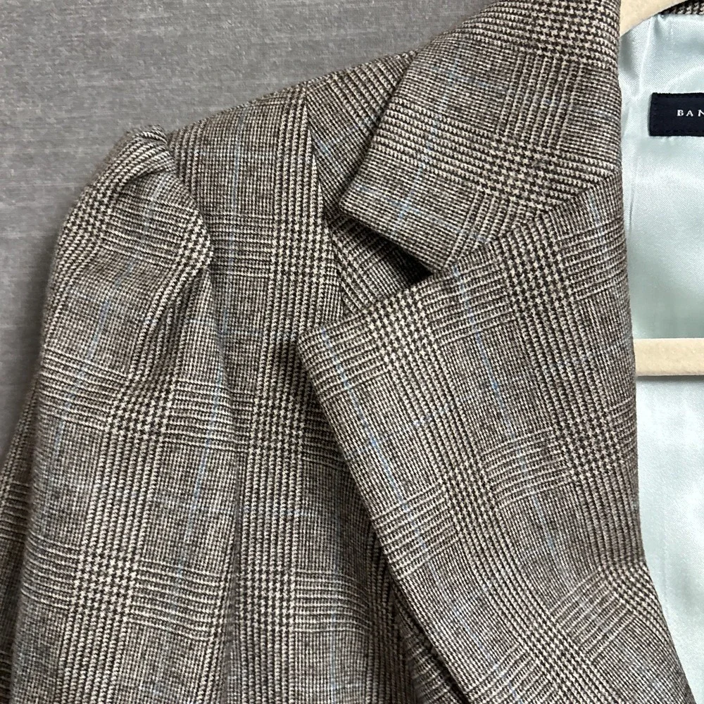 Vintage Banana Republic Blazer 4 Brown Plaid Wool Preppy Academia Career 90s y2k